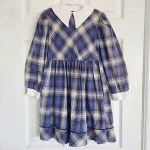 Polly Flinders Vintage Blue Plaid Flannel Girls‎ Dress
